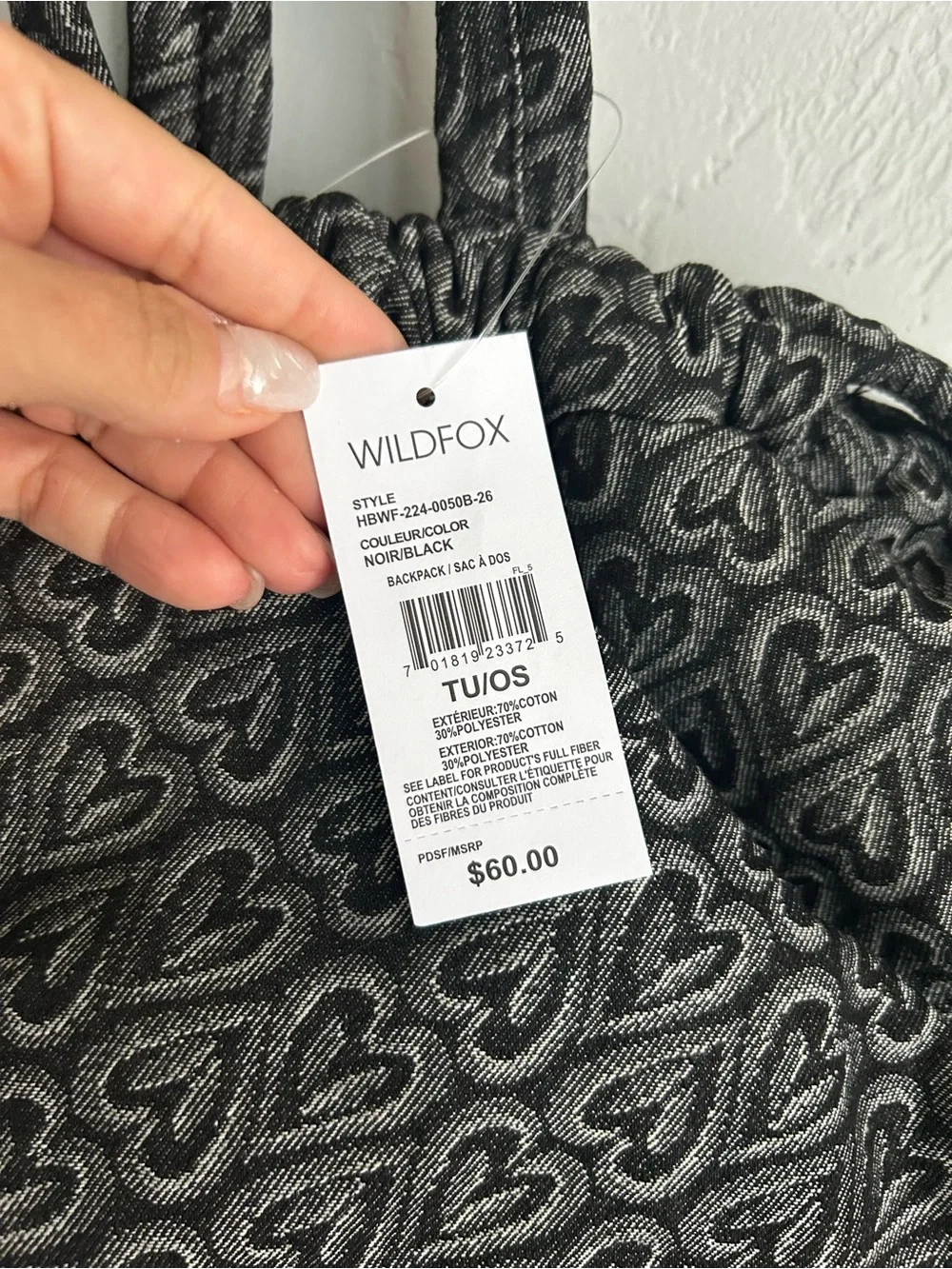 WILDFOX Black & Gray Heart Jacquard Tote
